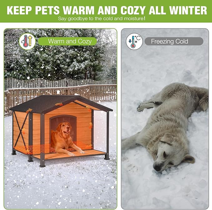 Large Heated Dog House Outdoor XL Insulated Dog House Weatherproof Dog Kennel ((with Heating Pad & Liner), Extra Large Heated Dog House (AIR89-HP))