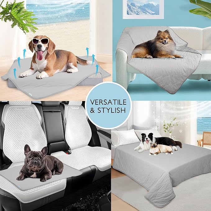 Cooling Blanket for Dogs - Q-MAX>0.4 Waterproof Pet Throw Blanket Bed Cover, Non-Slip Dog Blankets for Couch Protector, Washable Furniture Cover for Summer, Grey,50x60