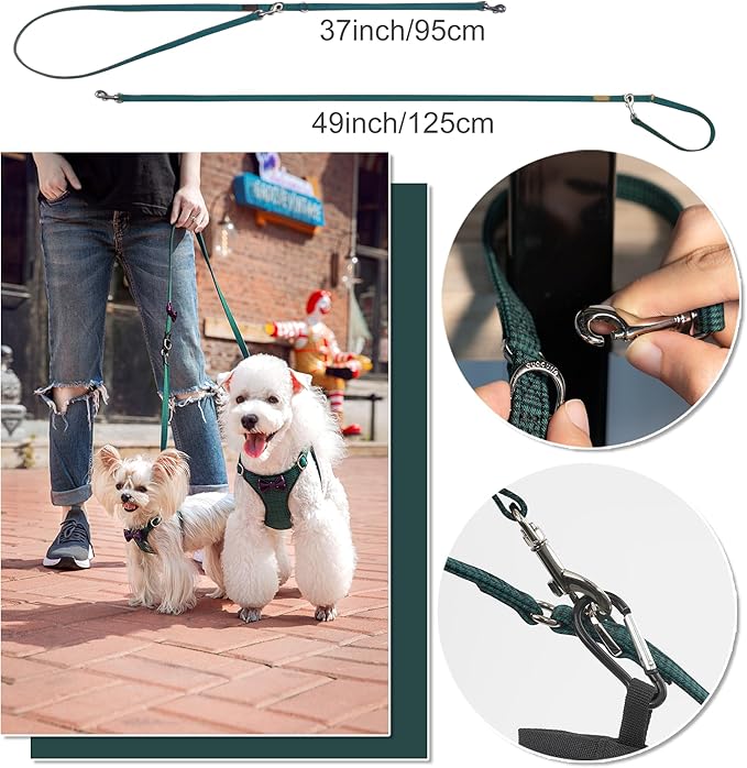 Puppytie No Pull xs Dog Harness with Multifunction Dog Leash,Soft Adjustable No Choke Escape Proof Pet Harness Vest,Plaid Green,xs