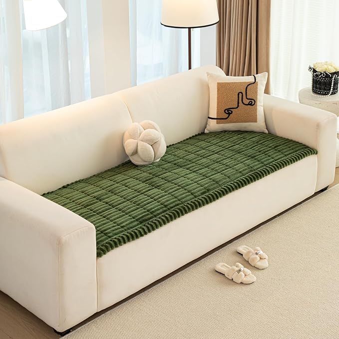 Christmas Faux Fur Plush Dog Couch Cover, 3D Stripe Fuzzy Sofa Covers, Non-Slip Fluffy Dog Bed Cover Pet Blanket, Washable Furniture Protector for Puppy Cat (Dark Green,35"x70")