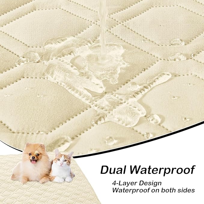 hyha Waterproof Dog Bed Blanket, Soft Pet Blankets, Waterproof Couch Cover for Dogs, Reversible Sofa Covers Washable for Furniture (82x102 Inch, Beige/Beige)