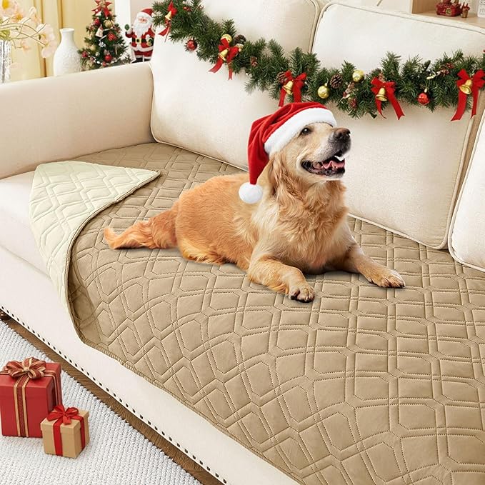 hyha Waterproof Dog Bed Blanket, Soft Pet Blankets, Waterproof Couch Cover for Dogs, Reversible Sofa Covers Washable for Furniture (30x70 Inch, Camel/Beige)