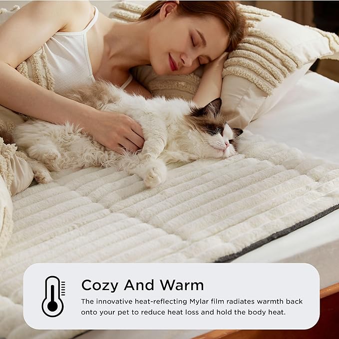 Bedsure Self Warming Cat Bed, Small Self Heating Dog Crate Pad, Thermal Extra Warm Puppy Mat Indoor,Non-Slip & Washable, Not Electric, 24" x 18",White