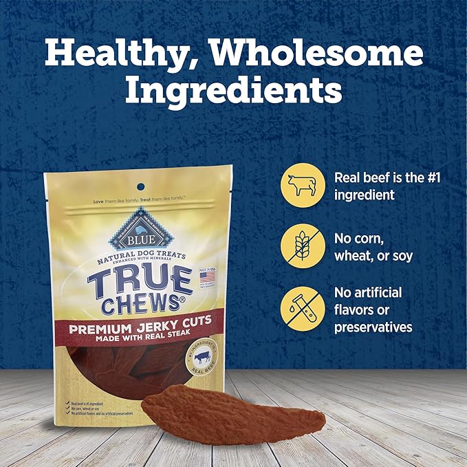 Blue Buffalo True Chews Premium Jerky Cuts Dog Treats, Made in The USA with Natural Ingredients, Beef, 20-oz Bag