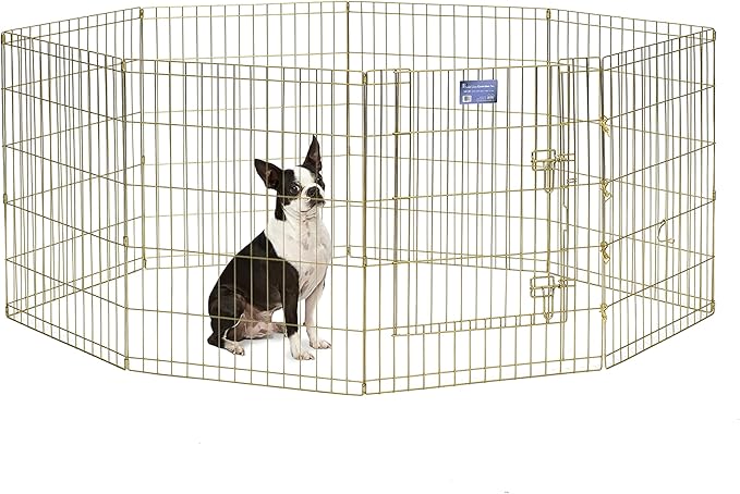 MidWest Homes for Pets Folding Metal Puppy/Dog Exercise Pen, Indoor/Outdoor Playpen with Door, 16 Sq Feet of Play Space, 30-Inches Tall, Gold Zinc