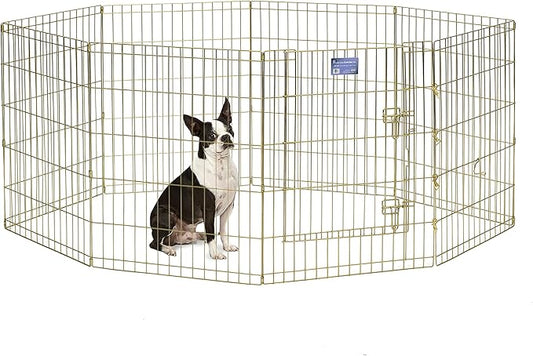 MidWest Homes for Pets Folding Metal Puppy/Dog Exercise Pen, Indoor/Outdoor Playpen with Door, 16 Sq Feet of Play Space, 30-Inches Tall, Gold Zinc