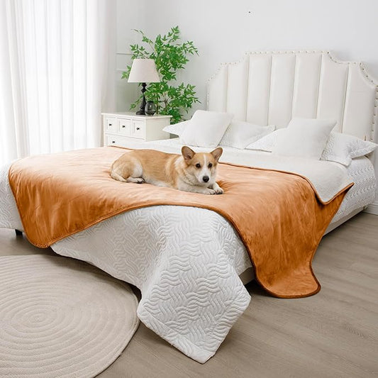 Waterproof Blanket for Bed, Leak Proof Dog Blankets for Couch Sofa Protection, Reversible Pet Sherpa Throw Furniture Protector Machine Washable(86"x90",Orange)