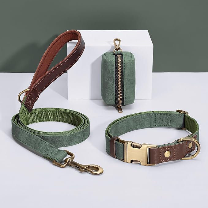 Didog Soft PU Leather Dog Collars for Small Dogs,Classic Adjustable Dog Collars with Quick Release Metal Buckle,Easy Clean and Comfortable with Nylon Lining,Green,S Neck 10-15"
