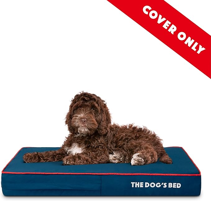 The Dog's Bed Replacement Outer Cover ONLY (Outer Cover ONLY - NO Bed, NO Waterproof Inner) for The Dog's Bed, Washable Oxford Fabric, Medium 4 Inches (Blue with Red Piping)