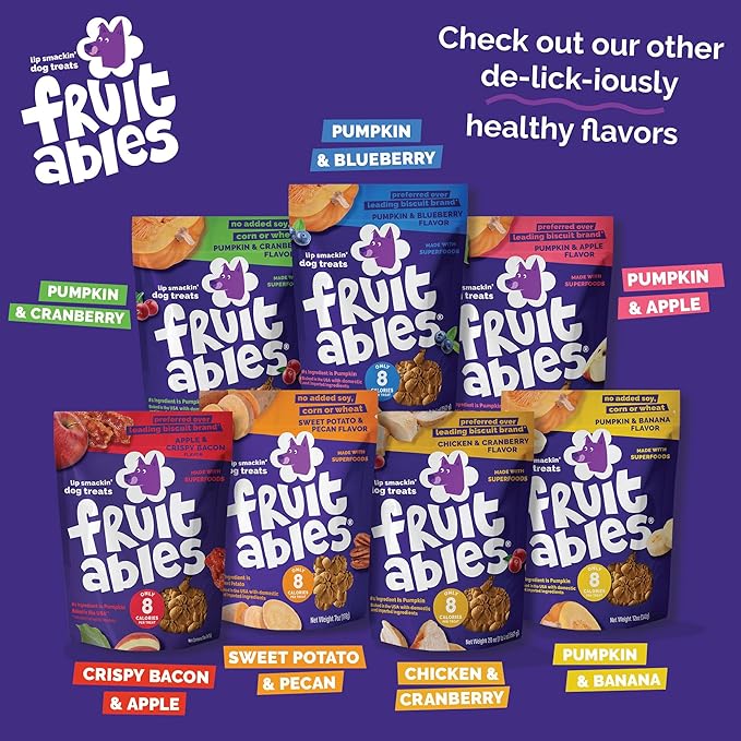 Fruitables Baked Dog Treats, Healthy Pumpkin Treat for Dogs, Low Calorie & Delicious, Free of Wheat, Corn and Soy, Made in The USA, Chicken and Cranberry Flavor, 7 oz