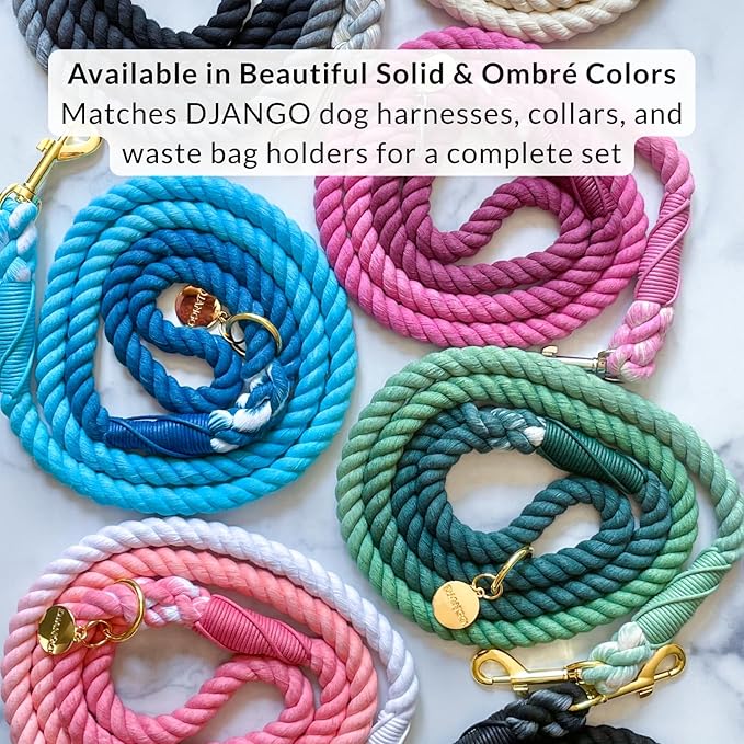 DJANGO Cotton Rope Dog Leash 5ft – Handcrafted Dog Leash and Red Braided Leash for Small, Medium, and Large Dogs – Durable 5 Foot Training Lead with Gold Hardware – Crimson Red