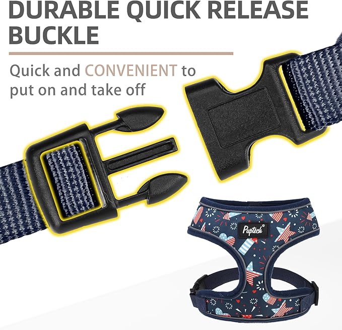 PUPTECK Soft Mesh Dog Harness and Leash Set Pet Puppy Cat Comfort Padded Vest No Pull Harnesses, Independence Dark Blue, M