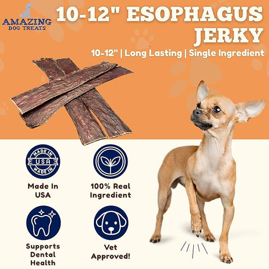 Amazing Dog Treats - Beef Esophagus Jerky for Dogs (10-12 Inch - 30 Pc/Pack) - Gullet Dog Chews