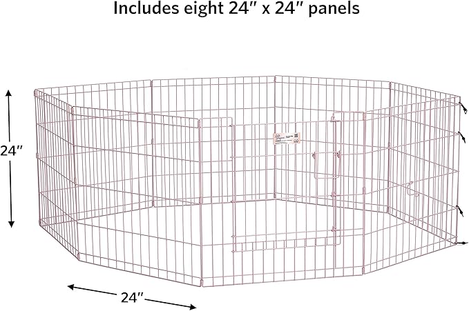 MidWest Homes for Pets Folding Metal Puppy/Dog Exercise Pen, Indoor/Outdoor Playpen with Door, 16 Sq Feet of Play Space, 24-Inches Tall, Pink