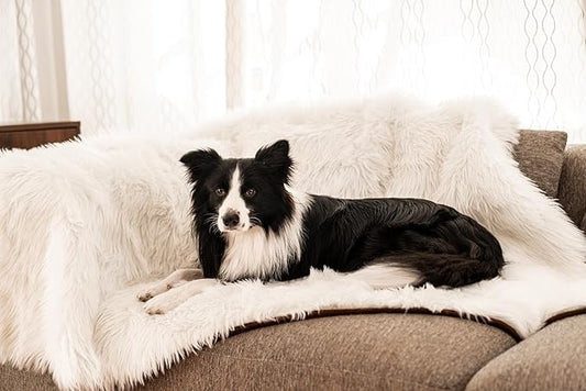 PAW BRANDS PupProtector Waterproof Throw Blanket for Dogs and Cats, Pet Blanket Cover for Couches, Sofas, Beds, Car Seats, Furniture, Calming Soft Faux Fur, Polar White, Original (60" L x 50" W)