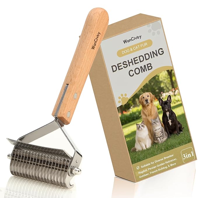 Undercoat Rake Dog Brush Dematting Comb cat shedding tool Dematting Tool Pet Brush Efficiently Detangle and Groom Coats for Large Medium Small Dogs and Cats Comb for Grooming Premium (Square Handle)