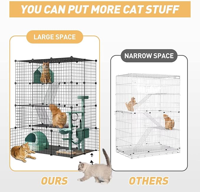 Large Cat Cage Enclosure Indoor DIY Cat Playpen Pet Home Small Animal House Detachable Metal Wire Kennels Crate Large Exercise Place Ideal for 1-3 Cat (Black, 41.3" Lx28 Wx55 H, 1)