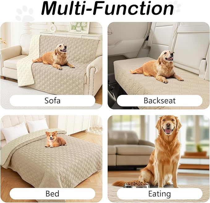 hyha Waterproof Dog Bed Blanket, Soft Pet Blankets, Waterproof Couch Cover for Dogs, Reversible Sofa Covers Washable for Furniture (82x102 Inch, Taupe/Beige)