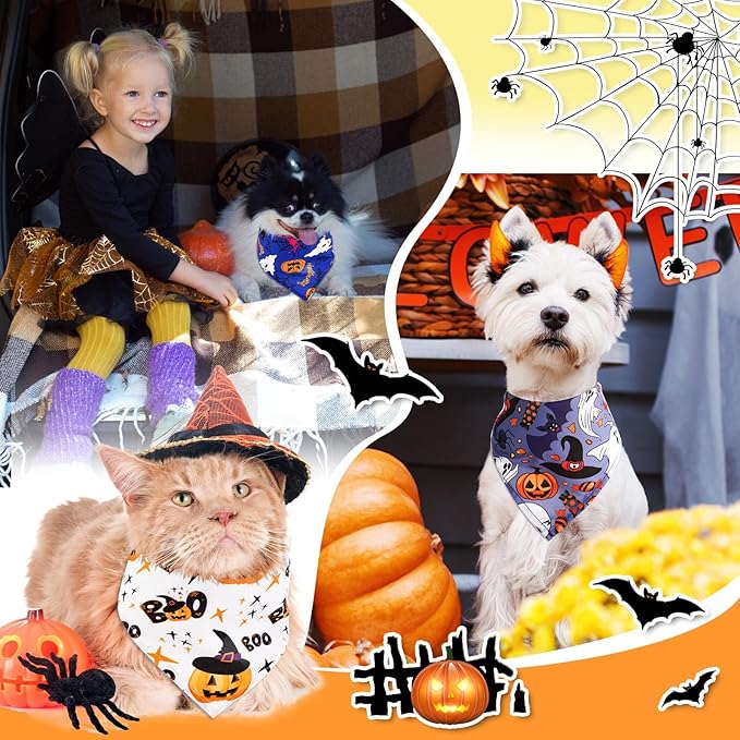 Amylove 120 Pcs Christmas Dog Bandanas Bulk Thanksgiving Day Holiday Triangle Dog Pack Puppy Kerchief Bandana Adjustable Pet Scarf for Pet Cat Costume Accessories Decor(Skeleton)