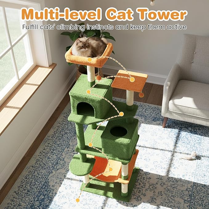 Tangkula Cat Tree for Indoor Cats, 75 Inch Extra Tall Cat Tower with Sisal Scratching Post, Padded Top Perch, Dual Condos, Hammock, 2 Dangling Balls, Platforms, Multi-Level Cat Climbing Furniture