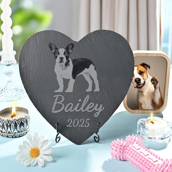 Pet Memorial Stone with Photo, Dog Memorial Gifts for Loss of Dog, Personalized Pet Memorial Gifts, Pet Loss Gift - in Memory of Pet（Heart）