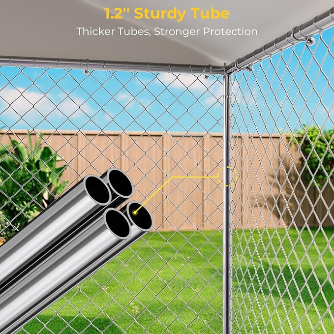 Lyromix 10 x 20FT Large Outdoor Dog Kennel with Roof, Dog Kennel Outside with Waterproof Cover, Galvanized Heavy Duty Chain Link Dog Runs Cage Playpen for Outside with Secure Lock