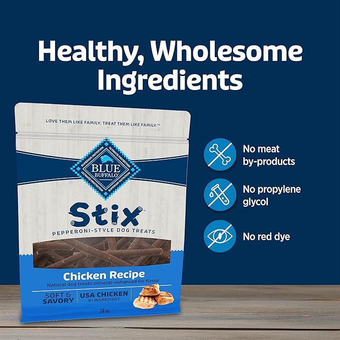 Blue Buffalo Stix Pepperoni-style Dog Treats Made with Natural Ingredients, Chicken Recipe, 24-oz. Bag
