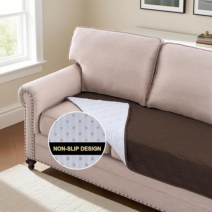 PrinceDeco Waterproof Dog Blanket Pet Bed Cover for Furniture Bed Couch Sofa Loveseat with Anti-Slip Back (32x62 Inch, Brown)