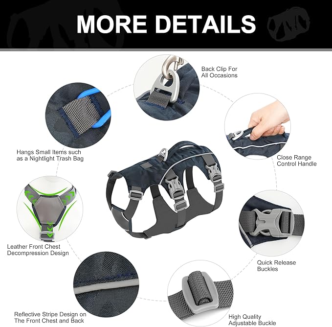 Escape Proof Dog Harness Small Sized Dog, Lightweight Full Body Pet Vest with Lift Handle & Leash Clip, Reflective Adjustable No Slip Dog Harness for Daily Walking(Grey,Chest:16-27")