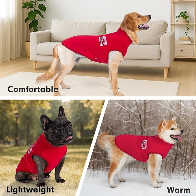 cyeollo Fleece Dog Sweater, Turtleneck Dog Sweatshirt Stretchy Pullover Fleece Vest Warm Winter Fall Clothes for Small Dogs Boy Girl Pet Apparel, Red L
