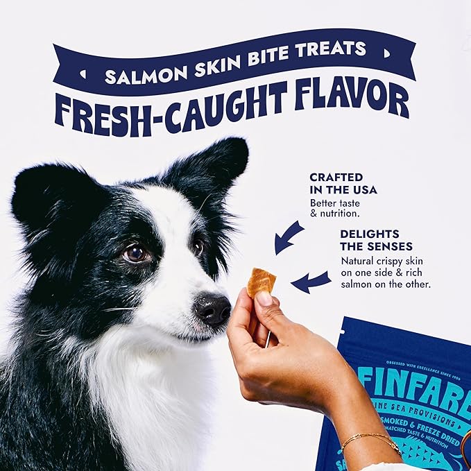 Finfare Freeze Dried Dog Treats, Salmon Skin Bites, Protein & Omega-3s, Grain Free Salmon Dog Training Treats, Crafted in USA, 2oz