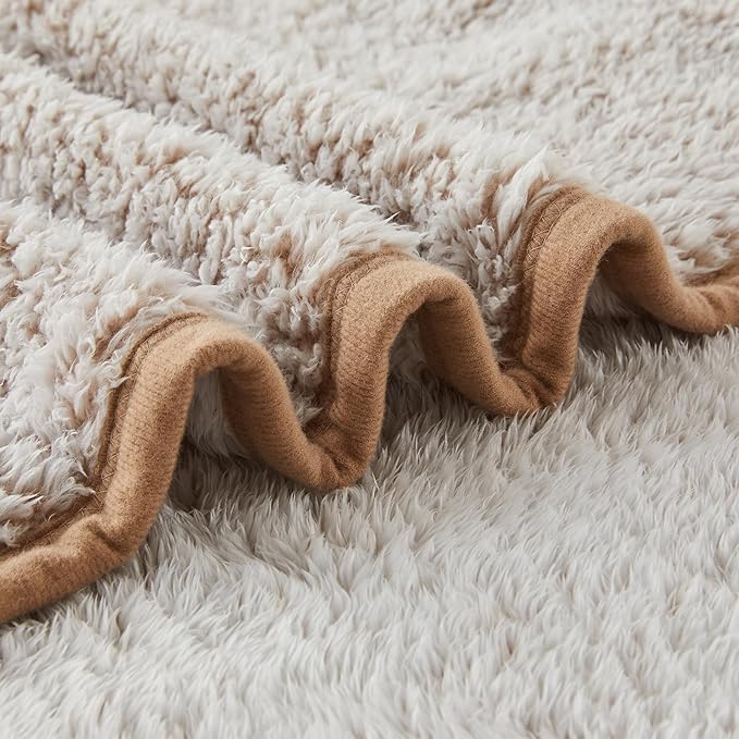 EMME Soft Sherpa Fleece Blanket Reversible Plush Fluffy Large Blanket, Light Weight Warm Decorative Boho Blanket Cover for Sofa, Couch, Bedroom,Travel(Plush Khaki,60"x80")