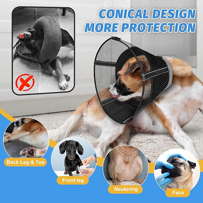 Dog Cone Collar to Stop Licking: Soft Mesh Recovery Collar After Surgery with Detachable Pad, Elizabeth Cone Alternative for Large Medium, Small Dogs, Normal Eating and Drinking (XL, Jet Black)