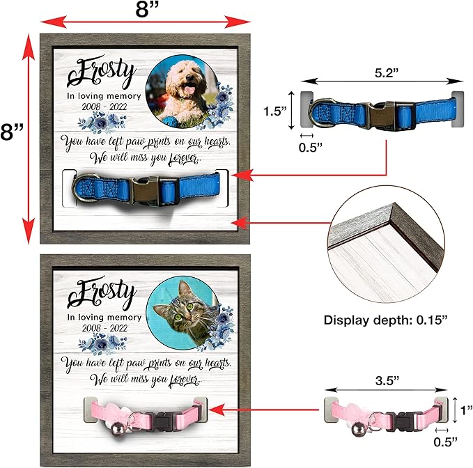 Personalized Dogs Picture Frame Dogs Collar Keepsake Bereavement Gift Pet Picture Frame Cat Heaven Sympathy Gifts for Christmas Memorial Plaques Pet Loss