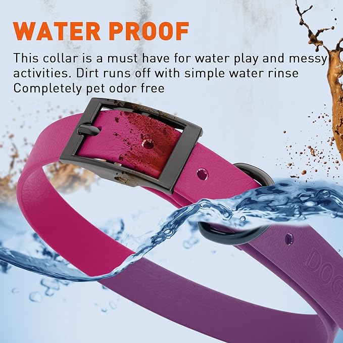 Dogline Biothane Coated Webbing Dog Collar with Black Metal Hardware: Durable Easy-Clean Everyday Collar for Dogs - Comfortable Adjustable Odor-Resistant Pet Collar, W3/4" x L15-18, Magenta Pink