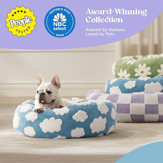 LE SURE Donut Large Dog Bed - Round Cat Beds for Indoor Cats Anti-Anxiety Calming Pet Beds, Washable Cute Modern Beds with Jacquard Shaggy Plush & Anti Slip Bottom, 36 Inch, Galaxy Grey