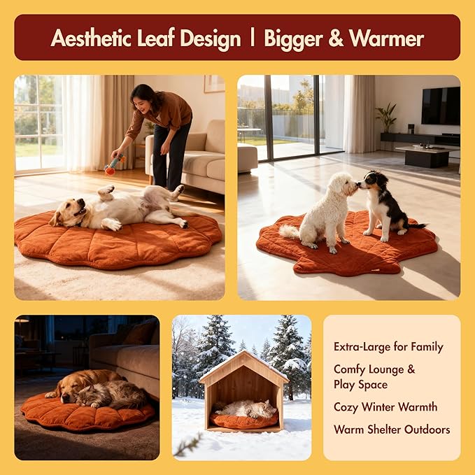 Large Dog Heating Pad Waterproof Electric Heated Pet Beds for Indoor Outdoor, Adjustable Temperature Heated Pet Beds, Washable Red Shall Shaped Cat Heating Pad Non Slip Bottom(57"X47")