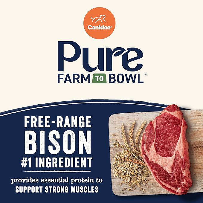 CANIDAE Pure Farm to Bowl Free-Range Bison & Barley Dog Food, Adult, 4lb