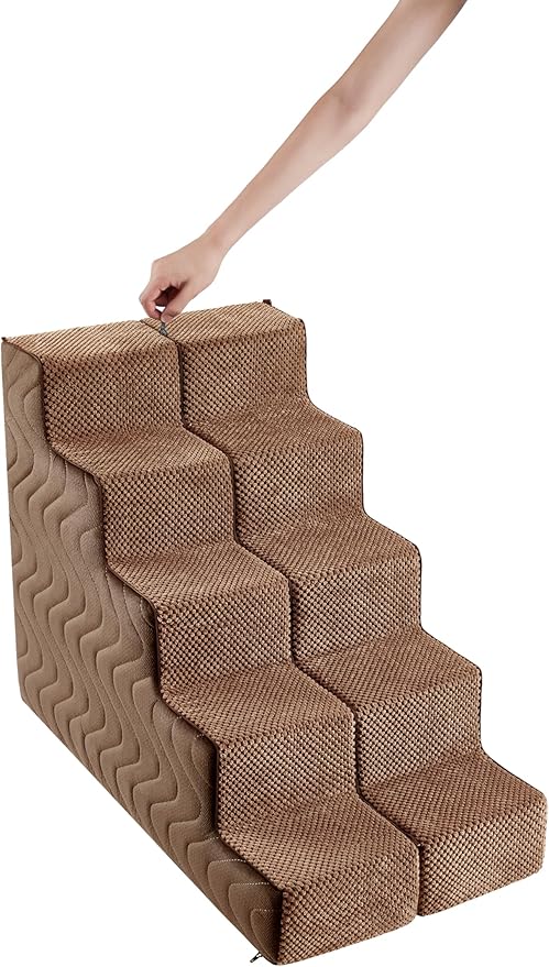 Dog Stairs for Bed, Dog Steps for Bed, Pet Steps for Small Dogs and Cats, Non-Slip Balanced Pet Ramp Indoor (Brown, 13.8" H x 14.5" W x 18" L, 3)