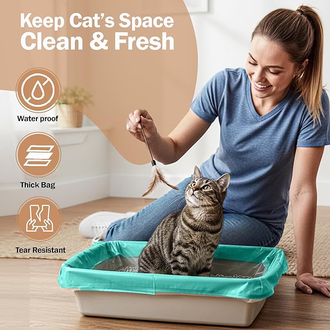 50 Count Large 36x19 Cat Litter Liners for Litter Box – Cat Litter Liners - Leak Proof & Tear Resistance - Heavy Duty Drawstring Design for Easy & Mess-Free Cleaning