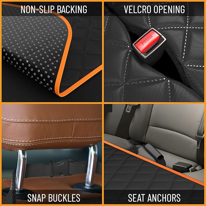 Active Pets Dog Car Seat Cover for Back Seat, Waterproof Pet Protection Hammock, SUV Truck Car Backseat Protector with Safety Features, XL, Orange
