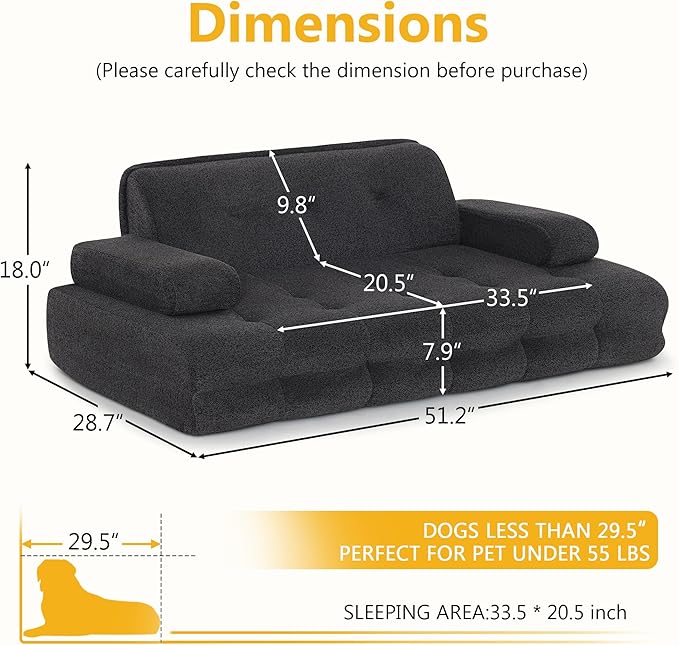 Lovupet Dog Sofa Bed for Medium Breed, Dog Couch Sleeping Bed with Anti-Slip Bottom, PS579 (Black)