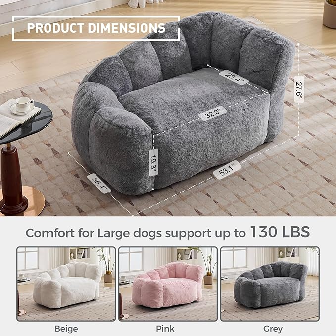 Dog Sofa Couch for Extra Large Medium Dogs, 51” Memory Foam Pets Sofa with Faux Fur Fabric Grey
