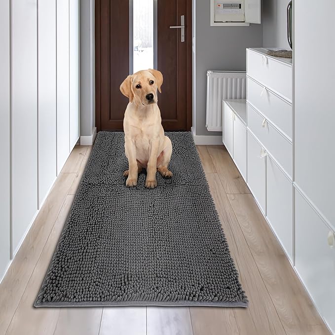 Amyracel Dirt Trapping Door Mat, 24" x 72" Large Absorbent Dog Door Mat for Muddy Paws, Quick Dry Non Slip Chenille Mud Mat for Dogs, Machine Washable Entry Indoor Entryway Rug for Inside Floor