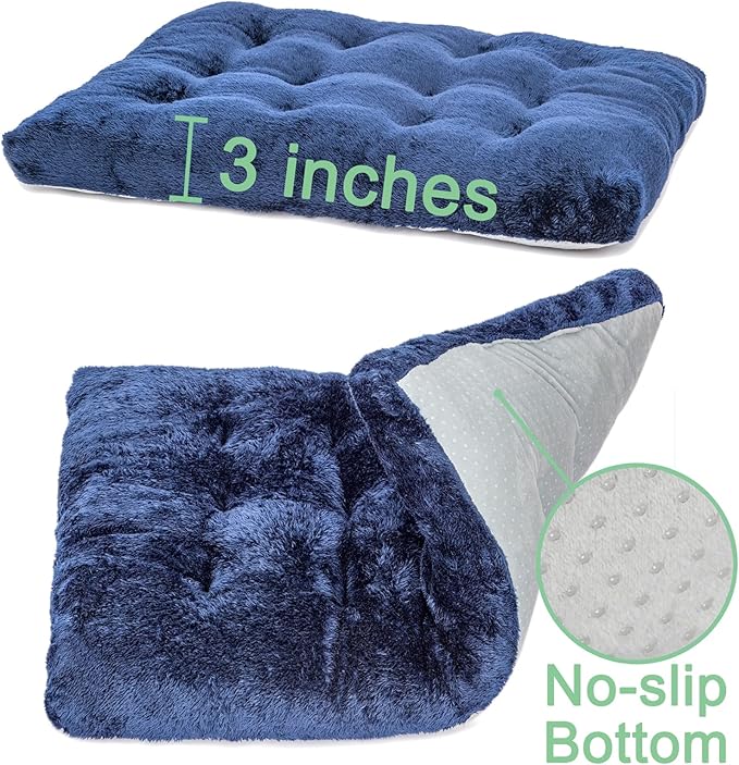 POMIU 2-Pack Washable Dog Bed, Deluxe Plush Crate Beds with Anti-Slip, Machine Washable Kennel Pad Sleeping Mat for Large, Medium and Small Dogs (2 Pack x Navy, 29.0" L x 21.0" W x 3.0" Th)