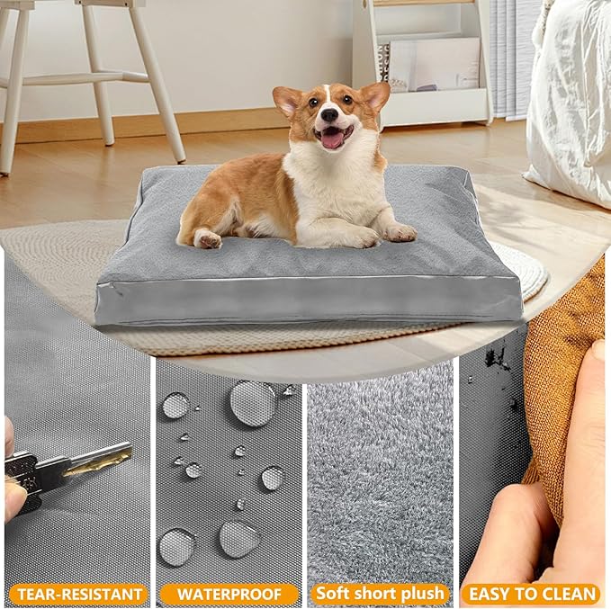 Dog Bed Cover,Heavy Duty Durable Waterproof Fluffy Soft Short Plush Replacement Dog Bed Covers,41" L x 27" W x 4" H Inch Washable Removable Pet Bed Mattress Cover with Zipper.Grey,Cover Only.