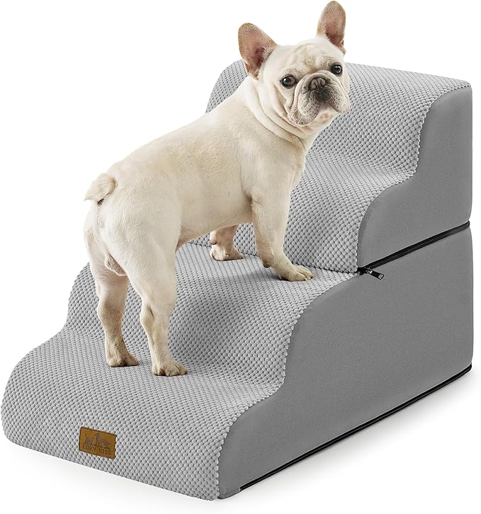 Dog Stairs for Small Dogs 19.7" H, Detachable Dog Step for Puppy or Older Cat, Ramp for Bed, Sofa, Couch or Chair, Ladder with High Density Foam, 15.7x28.3x19.7 inch, 4 Step, Grey