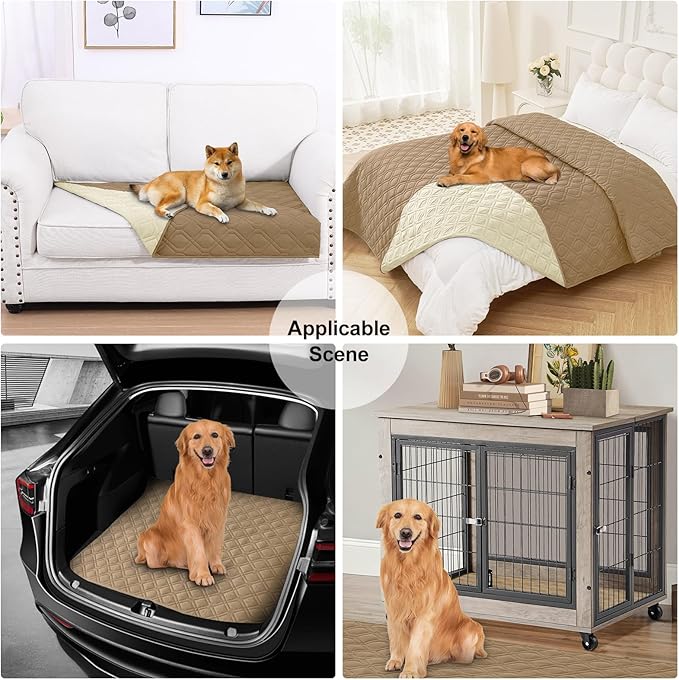 Smiry Waterproof Dog Blanket, 68x82 Inch Soft Pet Bed Cover Reversible, Washable Sofa Couch Furniture Protector for Small Medium Large Dog Puppy Cat, Geometric, Camel/Beige