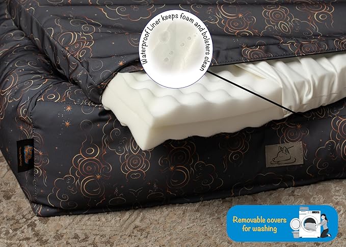 Furry's Paradise Foam Cuddler Pet Bed with Waterproof Liners, Reversible Cushion, Washable Cover, Recycled Fibers and Non-Slip Bottom. (in The Clouds, Orthopedic Medium)