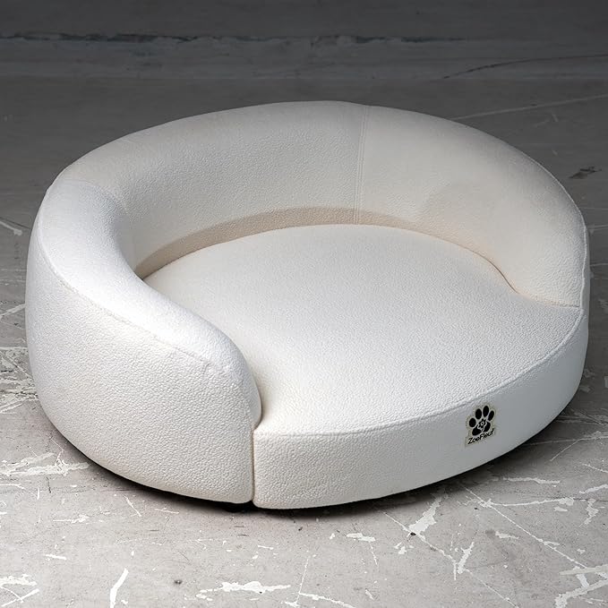 Luxury Pet Sofa Bed - Washable Plush Velvet Pet Couch for Medium & Large Dogs,Milky White